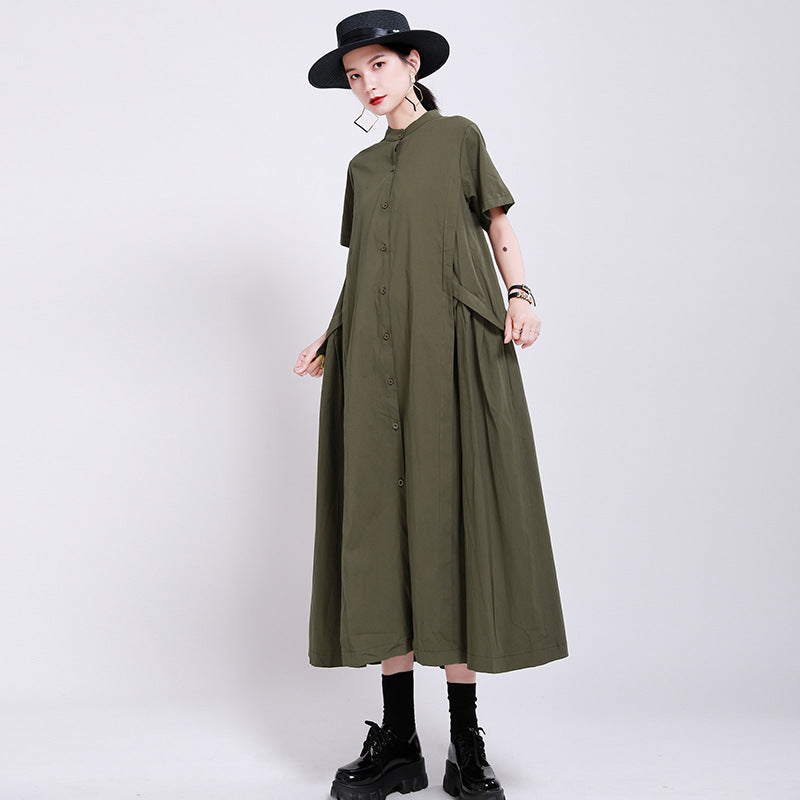 Design Sense Japanese Pure Color Cotton And Linen Irregular Dress