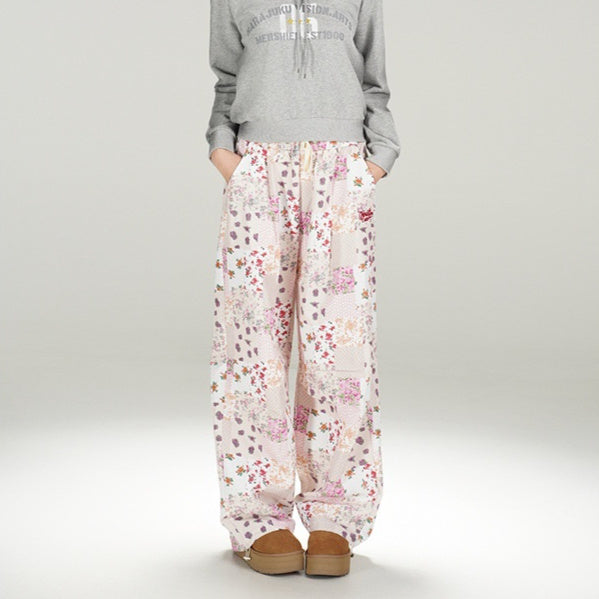 American Retro Hot Girl Floral Plaid Casual Trousers