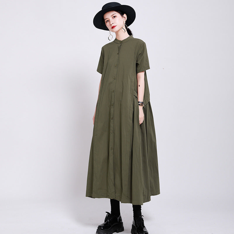 Design Sense Japanese Pure Color Cotton And Linen Irregular Dress