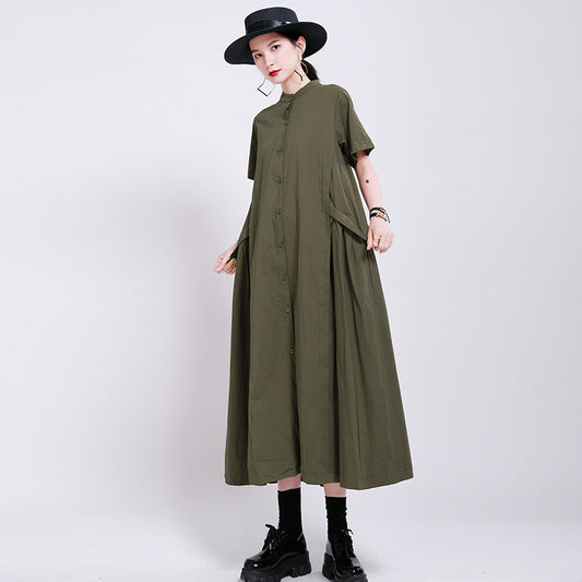Design Sense Japanese Pure Color Cotton And Linen Irregular Dress