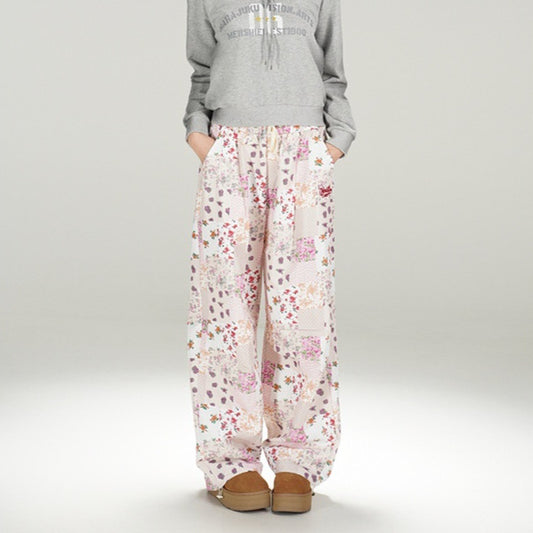 American Retro Hot Girl Floral Plaid Casual Trousers